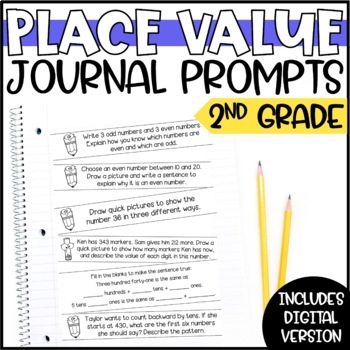 Preview of Place Value Math Journal Prompts - 2nd Grade