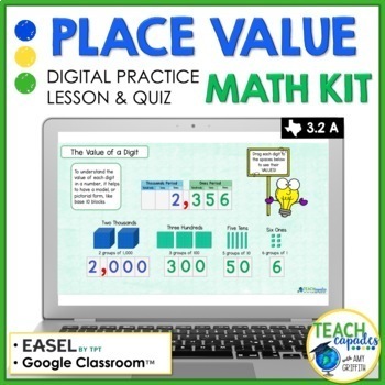 Preview of Place Value Math Kit Google Classroom™ Digital Guided Lesson, Practice, & Quiz