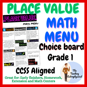 Preview of Place Value Math Menu Grade 1 | Enrichment | Choice menu | Printable Offline