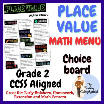 Preview of Place Value Math Menu Grade 2 | Enrichment | Choice menu | Printable Offline