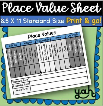 Preview of Place Value Math Reference Sheet Worksheet Decimals Word Expanded Form Printable