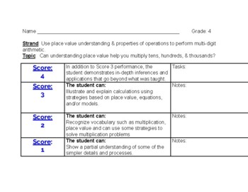 Preview of Place Value Math Rubric - FREE