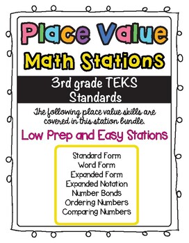 Preview of Place Value Math Stations | 3rd grade TEKS/ Standards | Easy Prep Math Centers