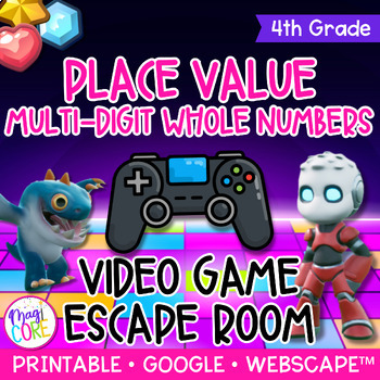 Preview of Place Value Math Video Game Escape Room & Webscape™ 4th Grade Patterns Rounding