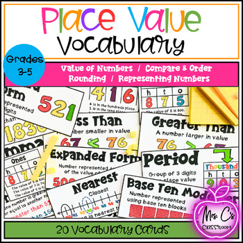 Place Value - Math Vocabulary Cards - Word Wall - Definitions
