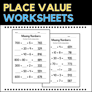 place value math worksheets missing numbers addition practice test prep