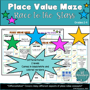 Preview of Place Value Maze: Race to the Stars! ~Differentiated w/ 2 different levels