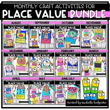 Preview of Place Value Monthly Math Craft Activities 1st Grade, 2nd Grade BUNDLE