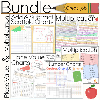 Preview of BUNDLE Place Value, Add & Subtract Charts, Multiplication Charts