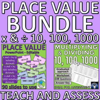 Preview of Place Value - Multiply and Divide by 10, 100 and 1000 PPT and Worksheet
