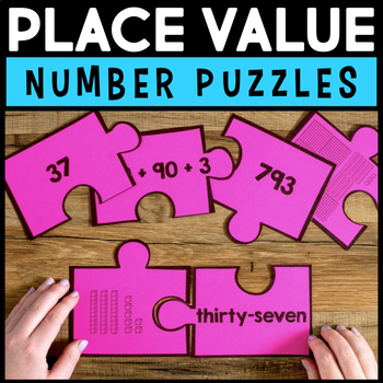 Preview of Place Value Number Puzzles - Math Centers - Number Form, Word, Expanded Notation
