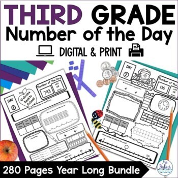 Preview of Third Grade Math Activities Number of the Day Worksheets Bundle