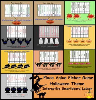 Preview of Place Value Picker Game (Halloween Theme):  Interactive Smartboard lesson