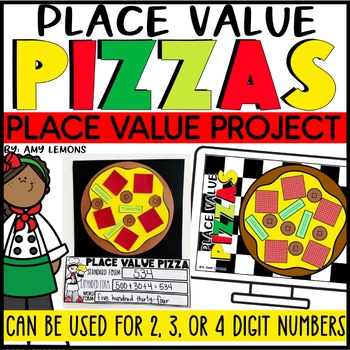 Preview of Place Value Pizza Activity | Hands On Place Value for 2, 3, and 4 Digit Numbers