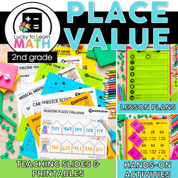 Preview of 2nd Grade Place Value Unit with Worksheets, Posters, Lessons, Games, Centers