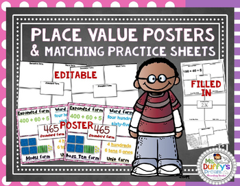 Preview of Place Value Poster & Practice Sheets