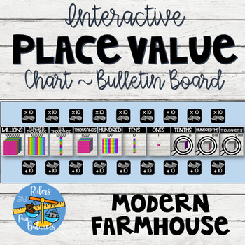 Preview of Place Value Posters Chart~Base Ten Blocks Interactive Wall Display Farmhouse