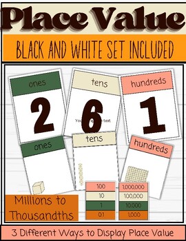 Preview of Place Value Posters, Decor Bundle, Neutral Classroom Display,