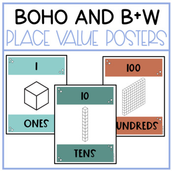 Preview of Boho Place Value Posters (Includes PDF, Editable Google Slides and B+W)