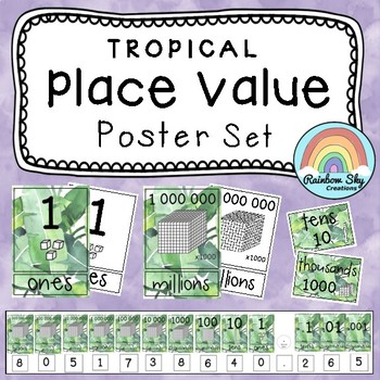 Preview of Place Value Posters / Interactive Place Value Chart {Tropical theme}
