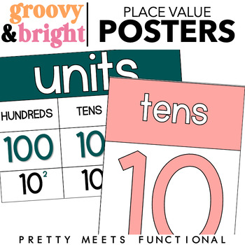 Preview of Place Value Posters for Math - Groovy Retro Classroom Decor