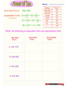 expanded form powers of ten chart
 Place Value Chart - Power of Ten (Poster & Worksheets)
