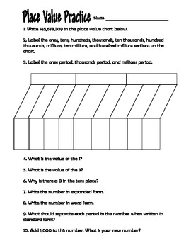 place value practice worksheet 4th grade by clowning around in third grade