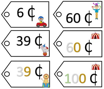 Preview of Place Value Price Tags - Circus Theme