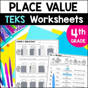 Preview of Place Value Worksheets 4th Grade TEKS - Whole Number and Decimal Place Value