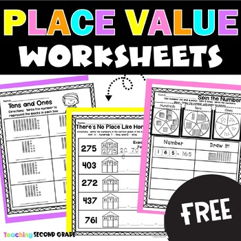 Preview of Free Place Value Worksheets for 1st and 2nd Grade Math Review Practice