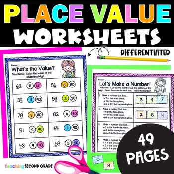 Preview of Place Value Worksheets for 1st & 2nd Grade - Activities with Hundreds Tens Ones