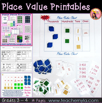 Preview of Place Value Printables, Worksheets and Game