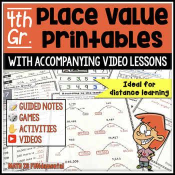 Preview of Place Value Printables with Video Lessons Ideal for Distance Learning