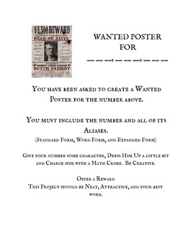Preview of Place Value Project Wanted Poster
