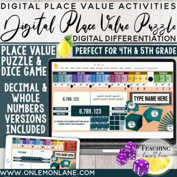 Preview of Place Value Puzzle & Dice Game Google Activity: DIGITAL VERSIONS