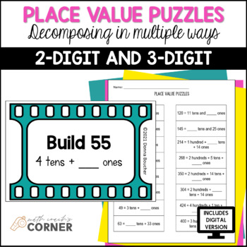 Preview of 2-Digit & 3-Digit Place Value Puzzles | Task Cards | Math Center | First Grade