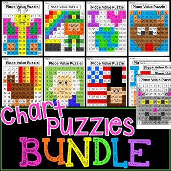 Preview of Place Value Centers 100 Chart Puzzles BUNDLE (Place Value Games)