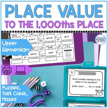 Preview of Place Value to the Thousandths Place Puzzles Mazes Task Cards