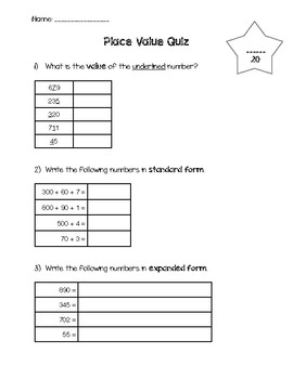 Place Value Quiz by Madame Malaika | Teachers Pay Teachers