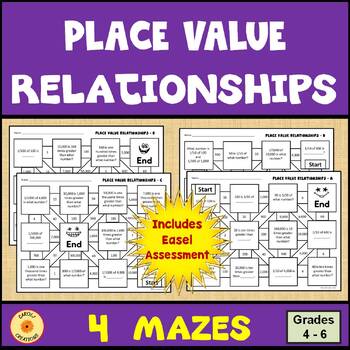 Preview of Place Value Relationships Mazes Plus Self Checking Easel Assessment