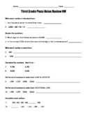 Place Value Review Sheet and Quiz Third Grade