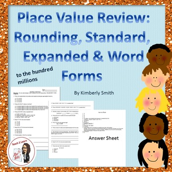 Preview of Place Value Review Worksheet: Rounding, Standard, Expanded and Word Forms