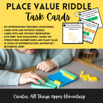 Preview of Place Value Riddle Task Cards: RTI Math/ Center Resource: 50 Page Bundle!