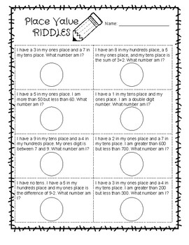 Place Value Riddles by Sensational Second Grade with Mrs Aubrey | TpT