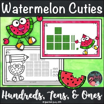 Preview of Place Value Activity Hundreds Tens and Ones Watermelon Cuties