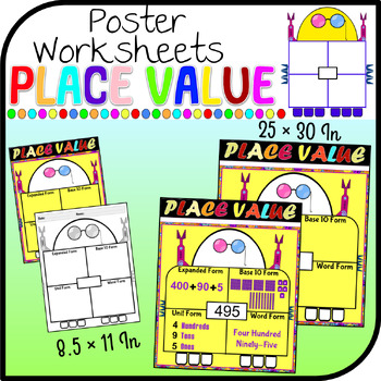 Preview of Place Value Robot Poster Worksheet (2 digit, 3 digit, 4 digit) Graphic Organizer