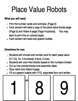 Preview of Place Value Robots