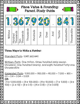Preview of Place Value & Rounding Parent Study Guide
