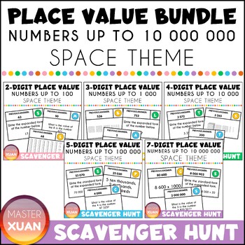 Preview of Place Value Scavenger Hunt Games Bundle - Numbers To 10 000 000 (Space Theme)