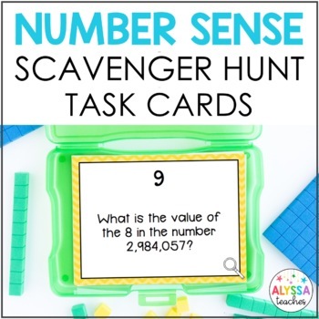 Preview of Place Value Scavenger Hunt Task Cards (Number Sense Review)